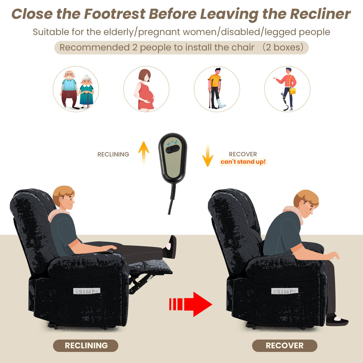 HOMYEDAMIC Oversized Power Recliner Chair 350lb with Hidable Cup Holders, Extra Wide Large Big Electric Recliner Chair with Lumbar Support Pillow Nursery Chair Living Room (Power, Black) HOMYEDAMIC