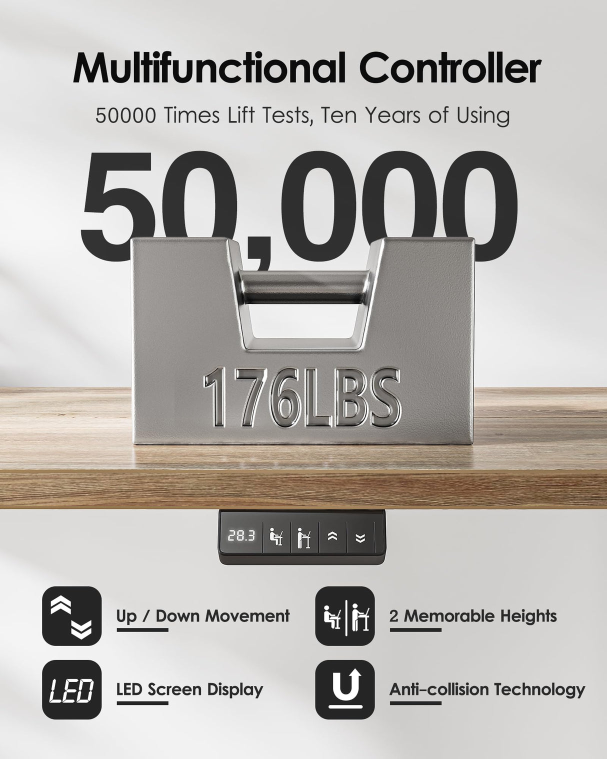 TIQLAB Height Adjustable Electric Standing Desk, 55 x 24 inch, Sit Stand Up Desk, Splice Board, Computer Home Office Desk, White Frame/Maple Top TIQLAB