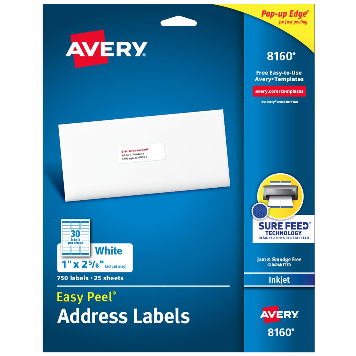 Avery Easy Peel Printable Address Labels with Sure Feed, 1" x 2-5/8", White, 750 Blank Mailing Labels (08160) AVERY