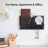 Lwenki Key Holder for Wall – Decorative Wooden Mail Holder and Key Shelf with Mounting Hardware, Installation Guide – Paulownia Wood with 5 Metal Key Hooks (11.8” x 6.7” x 2.8”) Lwenki