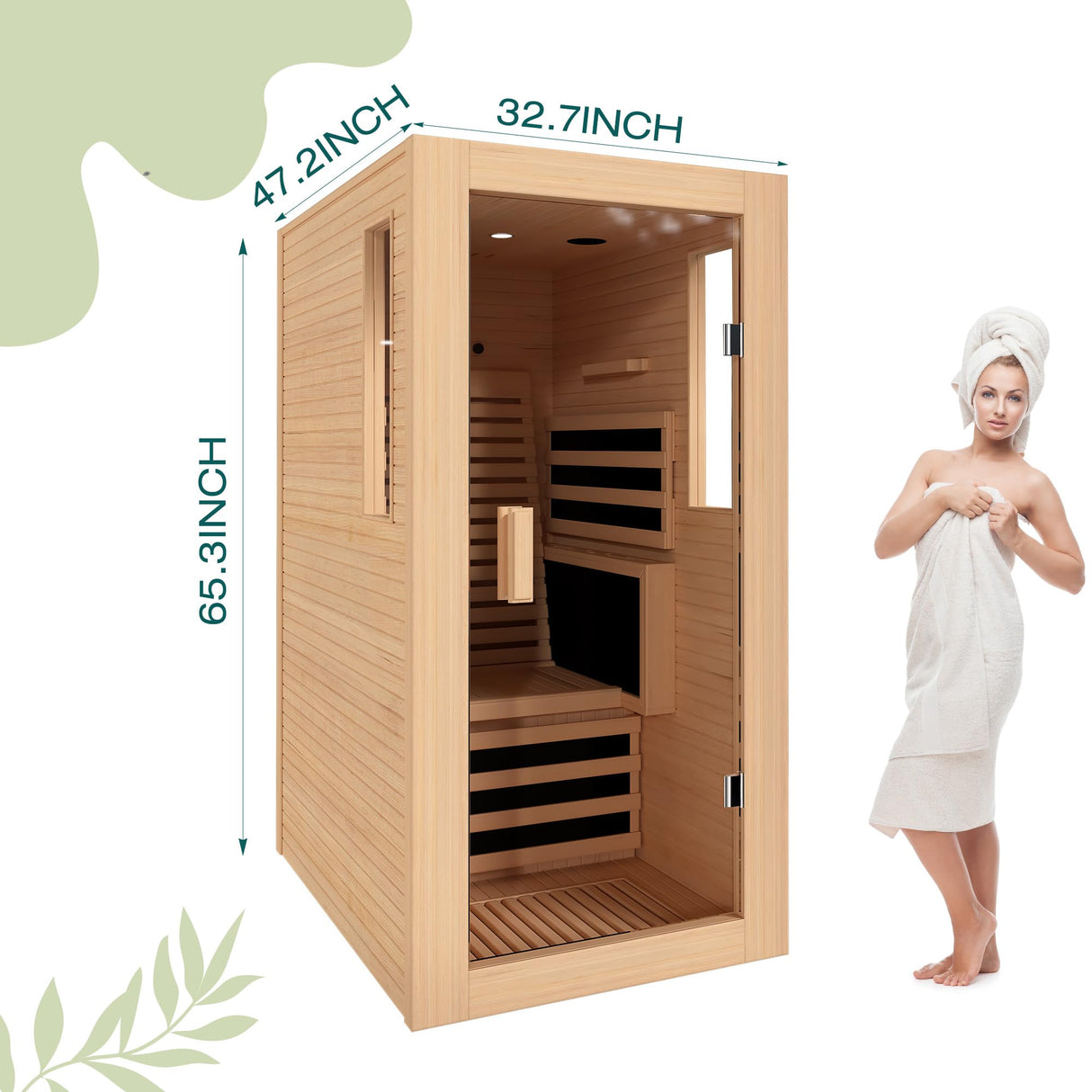 SWHSE Full Spectrum Infrared Sauna, Personal Sauna for Home with 7 Heating Panels&1 Carbon Tube,Indoor Dry Sauna with Adjustable Seat and Bluetooth Speaker，Canadian Hemlock,120V SWHSE