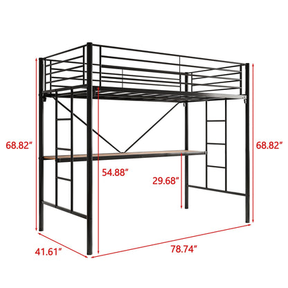 JURMERRY Twin Metal Loft Bed with Desk, Two Ladders, and Safety Guard Rail in Black - WoodArtSupply