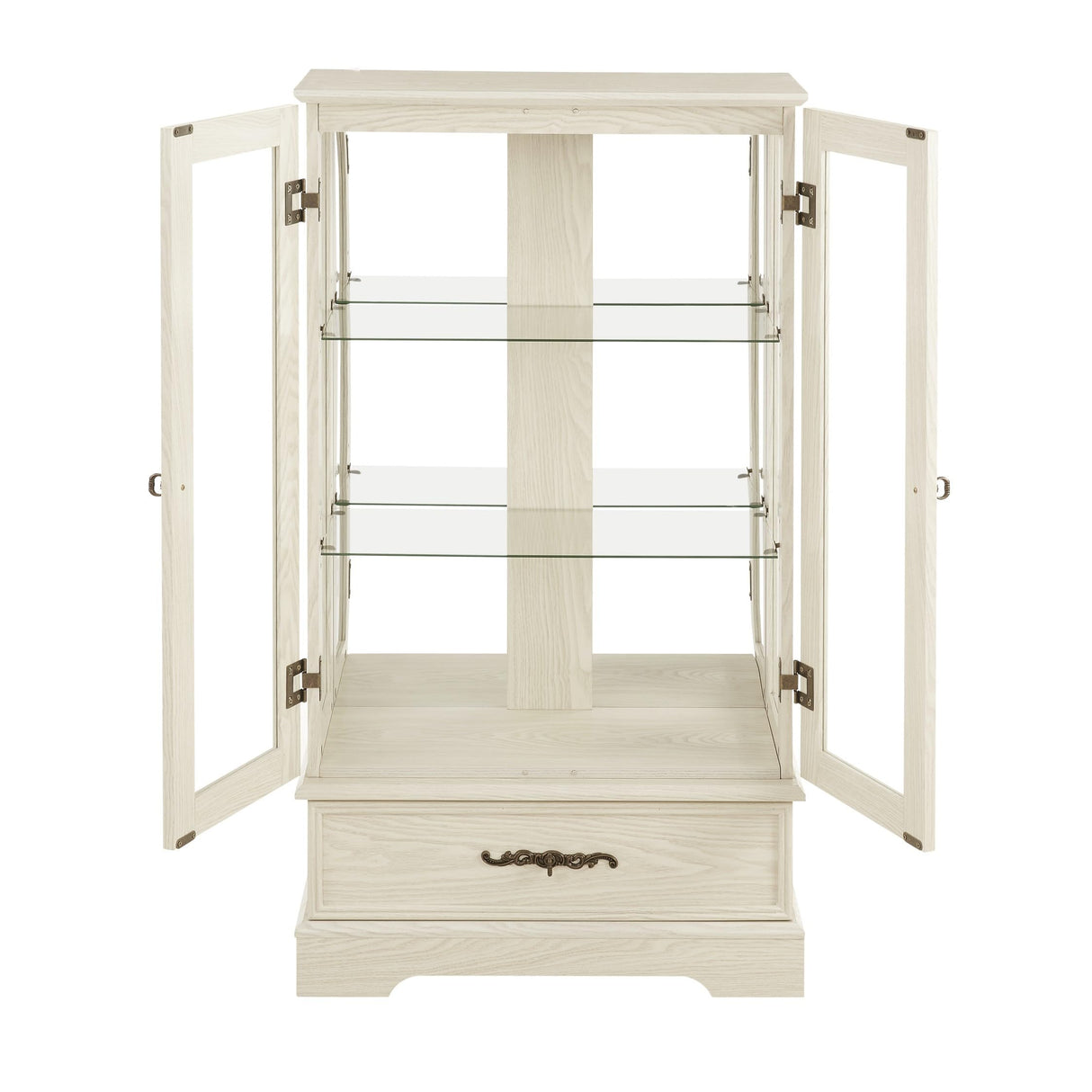 CKEASEAN Curio Cabinet 47" H Vintage Glass Display Cabinet with 3-Tier Adjustable Glass Shelves, Acrylic Mirrored Back Pane, Light Blub Included, China Cabinet for Living Room (White) CKEASEAN