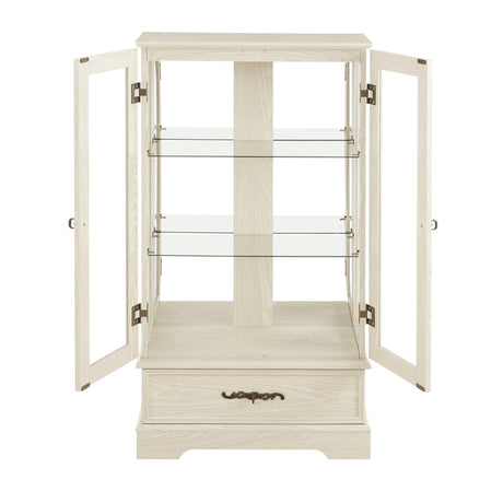 CKEASEAN Curio Cabinet 47" H Vintage Glass Display Cabinet with 3-Tier Adjustable Glass Shelves, Acrylic Mirrored Back Pane, Light Blub Included, China Cabinet for Living Room (White) CKEASEAN