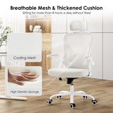 Farini Ergonomic Office Chair, Home Office Desk Chair with Headrest, High Back Computer Chair with Flip-up Armrests and Adjustable Lumbar Support for Home Office Study Room (with Headrest, All-White) Farini