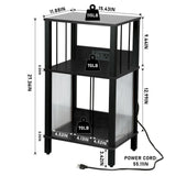 DGSANDGO Record Player Stand with Charging Station, 3 Tier End Table with Vinyl Record Holder, Record Shelf Up to 100 Albums, for Living Room, Bedroom, Office.（Black） DGSANDGO