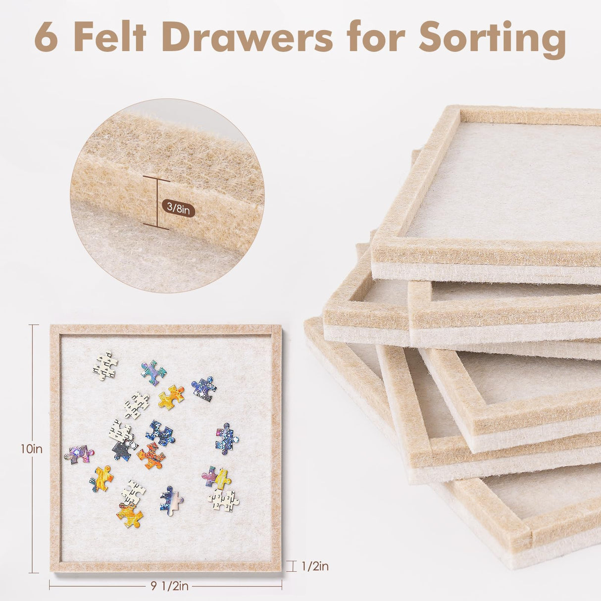 Jigsaw Puzzle Board with 6 Sorting Trays, 1500 Pieces Puzzle Playing Surface with Protective Cover, Lightomorrow 37" x 30" Felt Puzzle Display Board lightomorrow