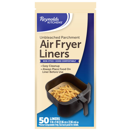 Reynolds Kitchens Air Fryer Liners Disposable, Unbleached Parchment Paper Sheets, 50 Count Reynolds