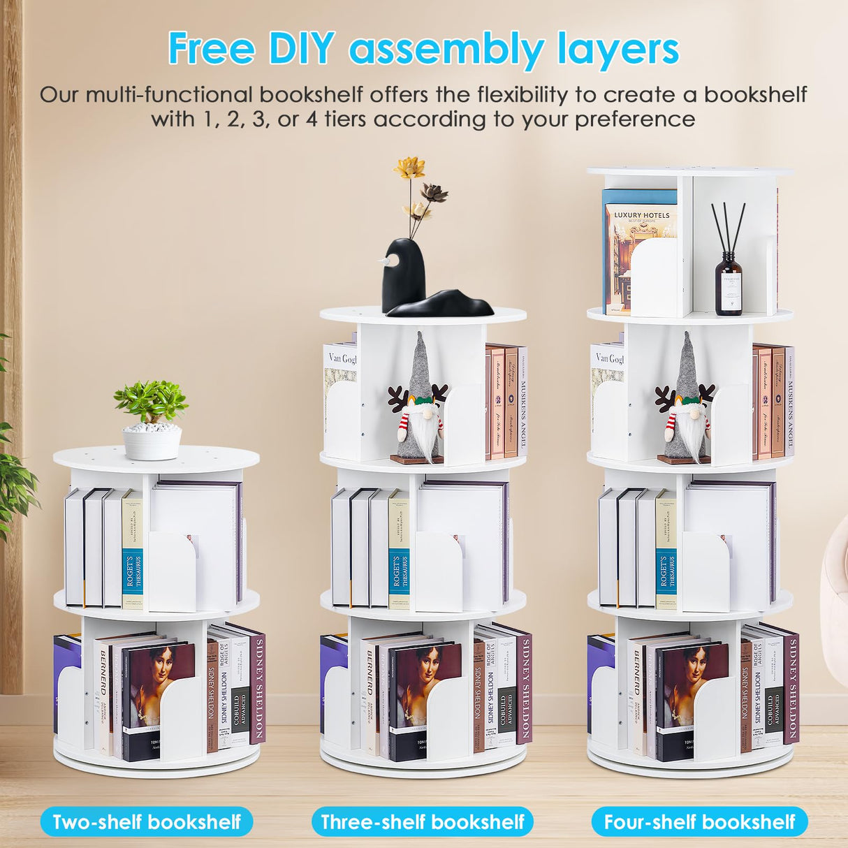 4-Tier 360-Degree Rotating Bookshelf for Kids - Space-Saving Corner Storage Rack in White ABTOR