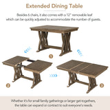CITYLIGHT 7 Piece Dining Table Set, Extendable Table with 12” Leaf and 6 Upholstered Chairs, Wood Rectangular Dining Set, Mid-Century Kitchen Dining Table Set for 6 People (Golden Brown+Gray Cushion) CITYLIGHT