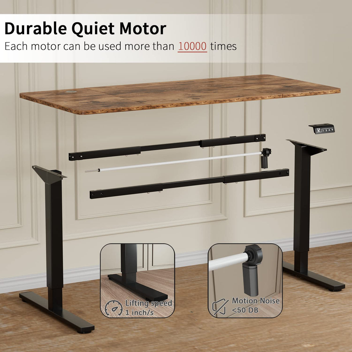 Furmax Electric Height Adjustable Standing Desk Large 63 x 24 Inches Sit Stand up Desk Home Office Computer Desk Memory Preset with T-Shaped Metal Bracket, Brown Furmax