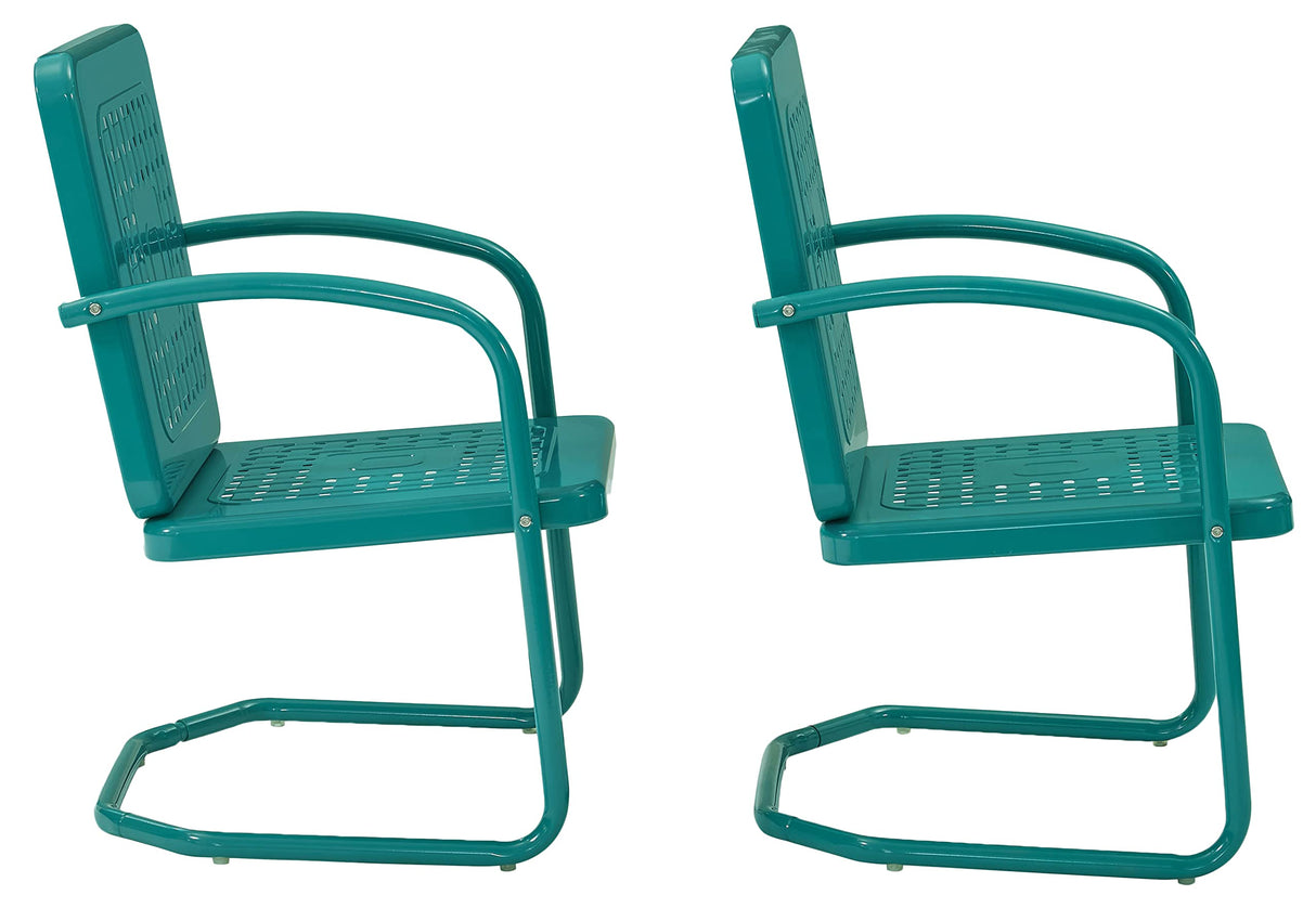Crosley Furniture Bates 2-Piece Outdoor Chair Set, Retro Metal Patio Chairs for Dining, Porch, Deck, Balcony, Turquoise Gloss Crosley Furniture