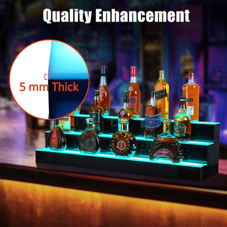 Takywep LED Lighted Liquor Bottle Display, 30-inch Bar Shelves with Wine Holder Slots, 2 Tier LED Bar Shelves with Remote & App Control for Liquor Bottles Takywep