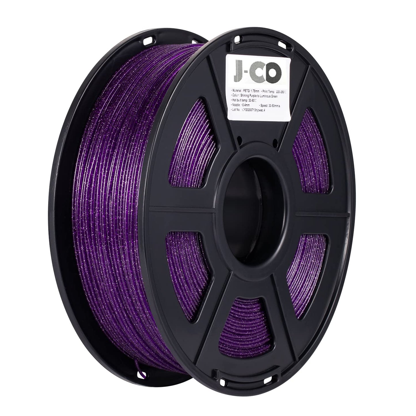 J-CD 3D Printer PETG Filament, Sparkly Glitter Purple, Shining Glow in The Dark Green, 1.75mm, 2.2LBS(1KG)/Spool - WoodArtSupply