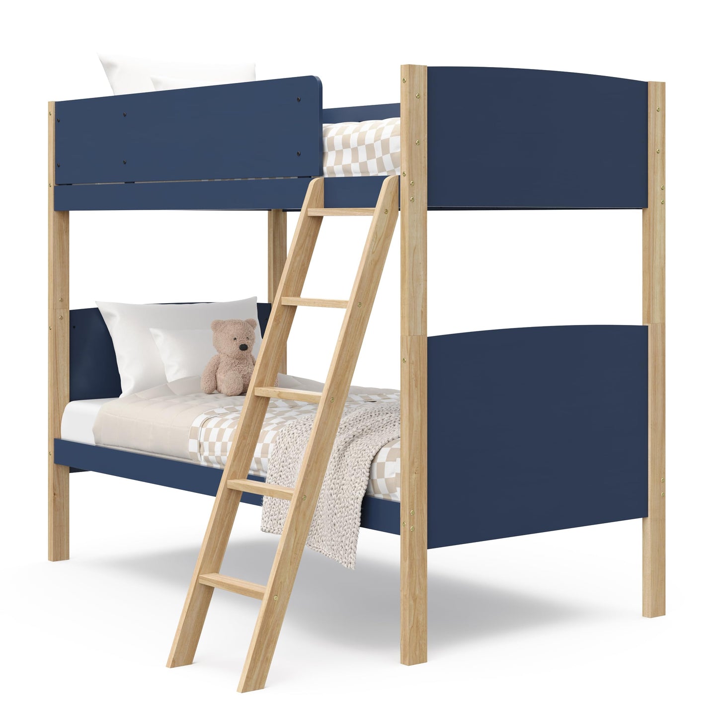 Storkcraft Next Delray Twin-Over-Twin Convertible Bunk Bed (Midnight Blue with Natural) – Modern, Stylish, 2-Tone Bunk Bed for Kids Bedroom