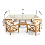 Christopher Knight Home Brava Outdoor Acacia Wood 11 Seater Sectional Patio Sofa Furniture Chat Conversation Sets with Cushions and Coffee Table, 28 "W x 30.25 "D x 26.5 "H, Teak + Beige Christopher Knight Home