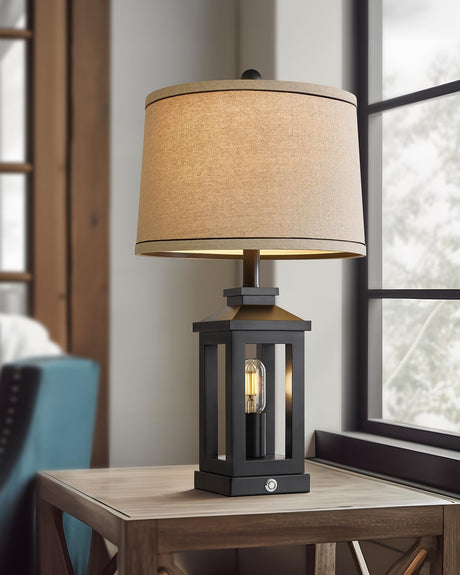 G-SAFAVA 23.75" Retro Farmhouse Black Table Lamp for Living Room Bedroom Nightstand Single Pack Touch Control Bedside Nightlight Vintage Modern Lamp with USB C+A Ports and 2 Light Sources G-SAFAVA