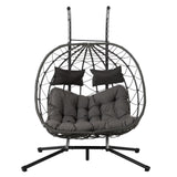 AOPNOMU 2 - Person Hanging Egg Chair with Stand, Steel Frame, for Outdoor & Indoor Use Double Wicker Egg Chair for Patio, Garden, or Balcony Dark Gray AOPNOMU