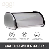 Oggi Stainless Steel Roll Top Bread Box for Kitchen Countertop with Stainless Steel Lid - Fits Multiple Large Loaves of Bread and Other Freshly Baked Goods Including Cookies, Bagels, Muffins Oggi