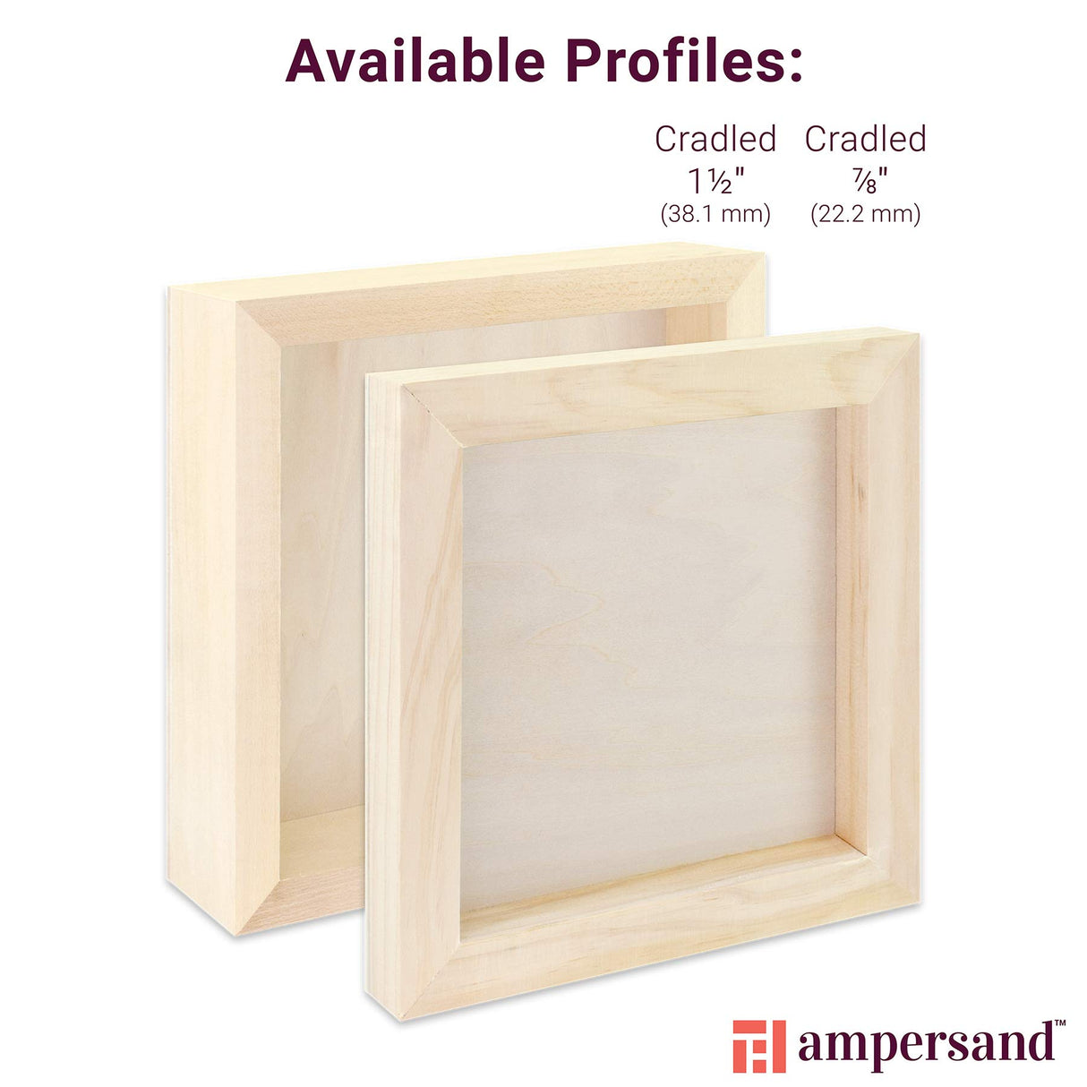 Ampersand Art Supply Unprimed Basswood Artist Panel, 1-1/2" Cradled Profile, 6"x6" Ampersand Art Supply