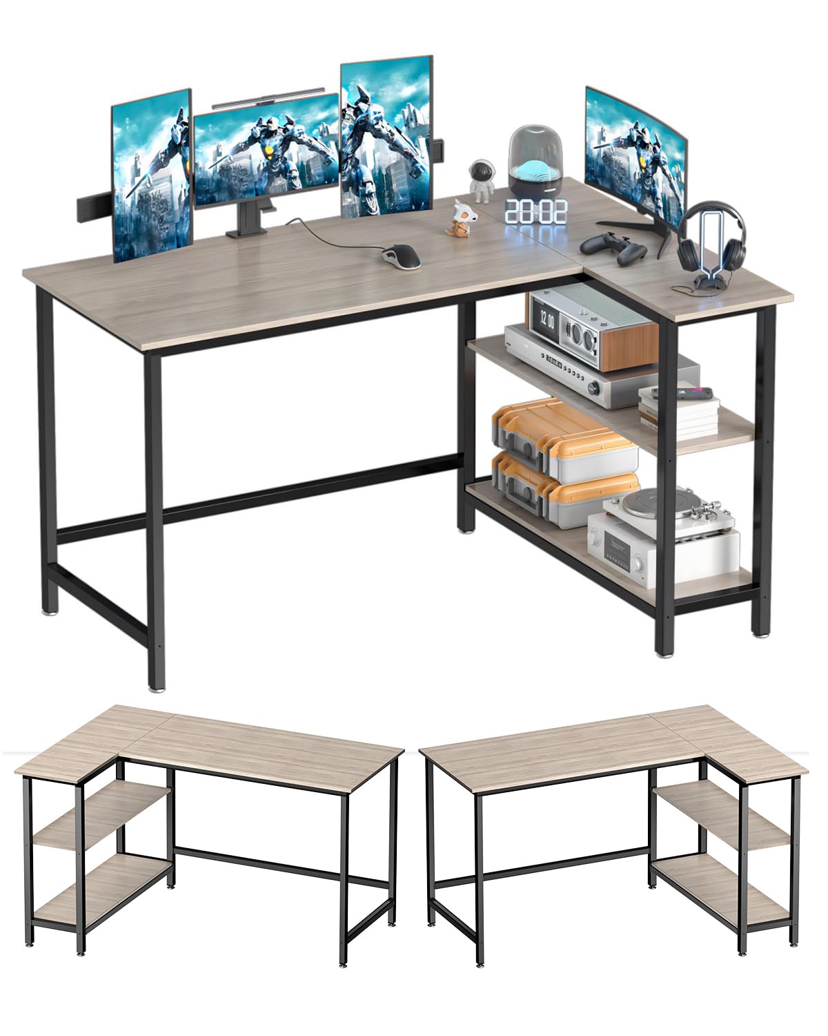 WOODYNLUX L Shaped Computer Desk - 43 Inch Home Office Desk with Shelf, Gaming Desk Corner Table for Work, Writing and Study, Space-Saving, Gray - WoodArtSupply