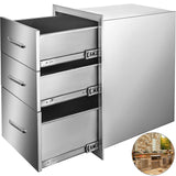 VEVOR 18x23 Inch Outdoor Kitchen Stainless Steel Triple Access BBQ Drawers with Chrome Handle, 18"W x 20.5"H x 23"D VEVOR