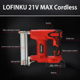Cordless Nail Gun Battery Powered Brad Nailer, 2-in-1 Nail/Staple Gun, Electric Nail Gun,Brad Nailer Cordless, 2×2.0Ah Batteries,for Upholstery, Woodworking and Carpentry RED LOFINKU