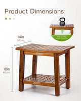 Upolana Outdoor Shower Bench, 20" Solid Acacia Wood Shower Stool Waterproof Shower Seat with Storage Shelf for Bathroom - SB001 Upolana