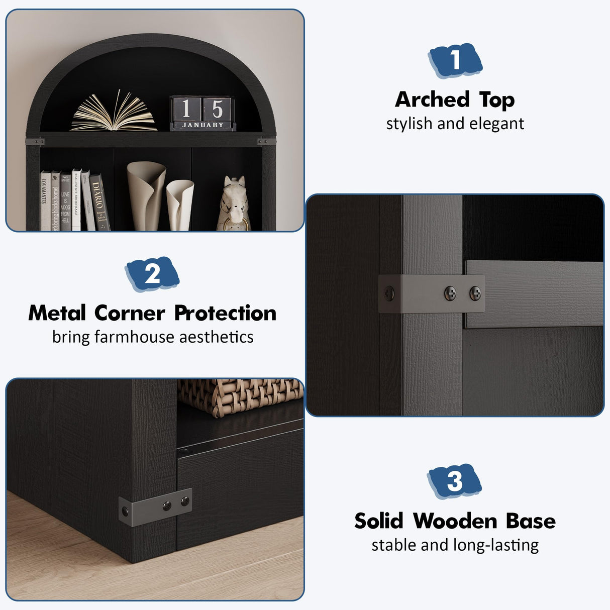 GarveeHome Bookcase 5 Shelf Arched Bookshelf 71.65in Tall Bookcase Farmhouse Display Storage Rack Wooden Bookshelves for Home Office, Living Room GarveeHome