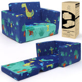 ACRABROS Kids Couch: Toddler Sofa Bed Fold Out for Gilrs Boys Baby Flip Out Convertible Lounge Chair Dinosaur ACRABROS