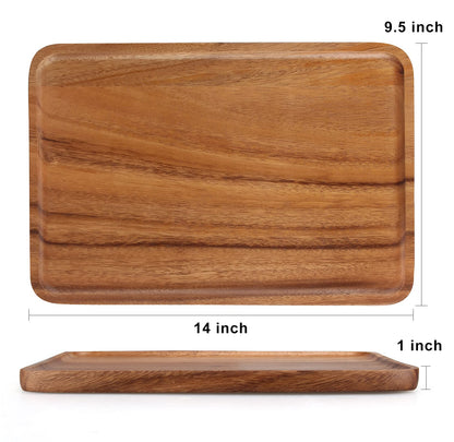 2 Pcs Wooden Rectangle Serving Trays for Ottoman Bar Party Food Tray Large Fruit Rectangular Platter Best Acacia Wood Plates for Decor Cheese Serving Board Snack Tray Charcuterie Boards Serving Dishes