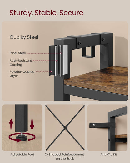 VASAGLE Hall Tree with Bench and Shoe Storage, Entryway Coat Rack with Shoe Bench, 5 Storage Shelves, 9 Coat Hooks, 6 Side Hooks, 15.7 x 47.2 x 74.8 Inches, Rustic Brown and Ink Black UHSR426B01