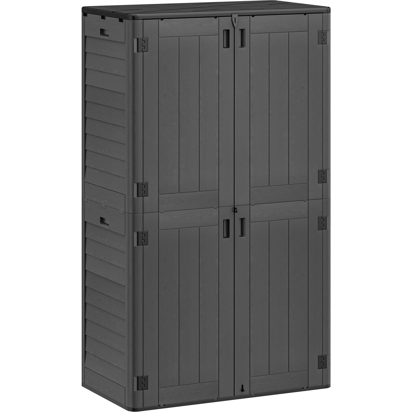 YITAHOME 50 cuft Vertical Outdoor Storage Shed with Shelf, Large Waterproof Storage Cabinet for Garden Shed, Tall Outdoor Storage Shed for Garage, Pool Storage, Resin, Lockable, Dark Gray