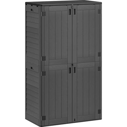 YITAHOME 50 cuft Vertical Outdoor Storage Shed with Shelf, Large Waterproof Storage Cabinet for Garden Shed, Tall Outdoor Storage Shed for Garage, Pool Storage, Resin, Lockable, Dark Gray