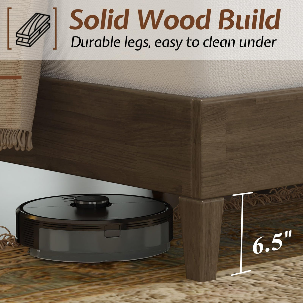 Jocisland Wood King Size Bed Frame,Tall Upholstered Tufted Headboard, Solid Wood Platform, No Box Spring Needed, Ash Gray Jocisland