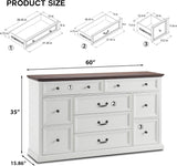 IFGET Farmhouse 9 Drawers Dresser for Bedroom, 60" Wide Wood Rustic Chest of Drawers, Large Storage Dressers Organizer for Bedroom, Living Room, Hallway, Dining Room-White IFGET