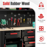 Goplus Garage Cabinets and Storage System, 6-Piece Garage Organization Cabinets Set with Rubber Wood Worktop, Pegboard, 2 Rolling Chests, Lockers, Tool Storage Chest for Workshop, 81.5” x 18.5” x 76” Goplus