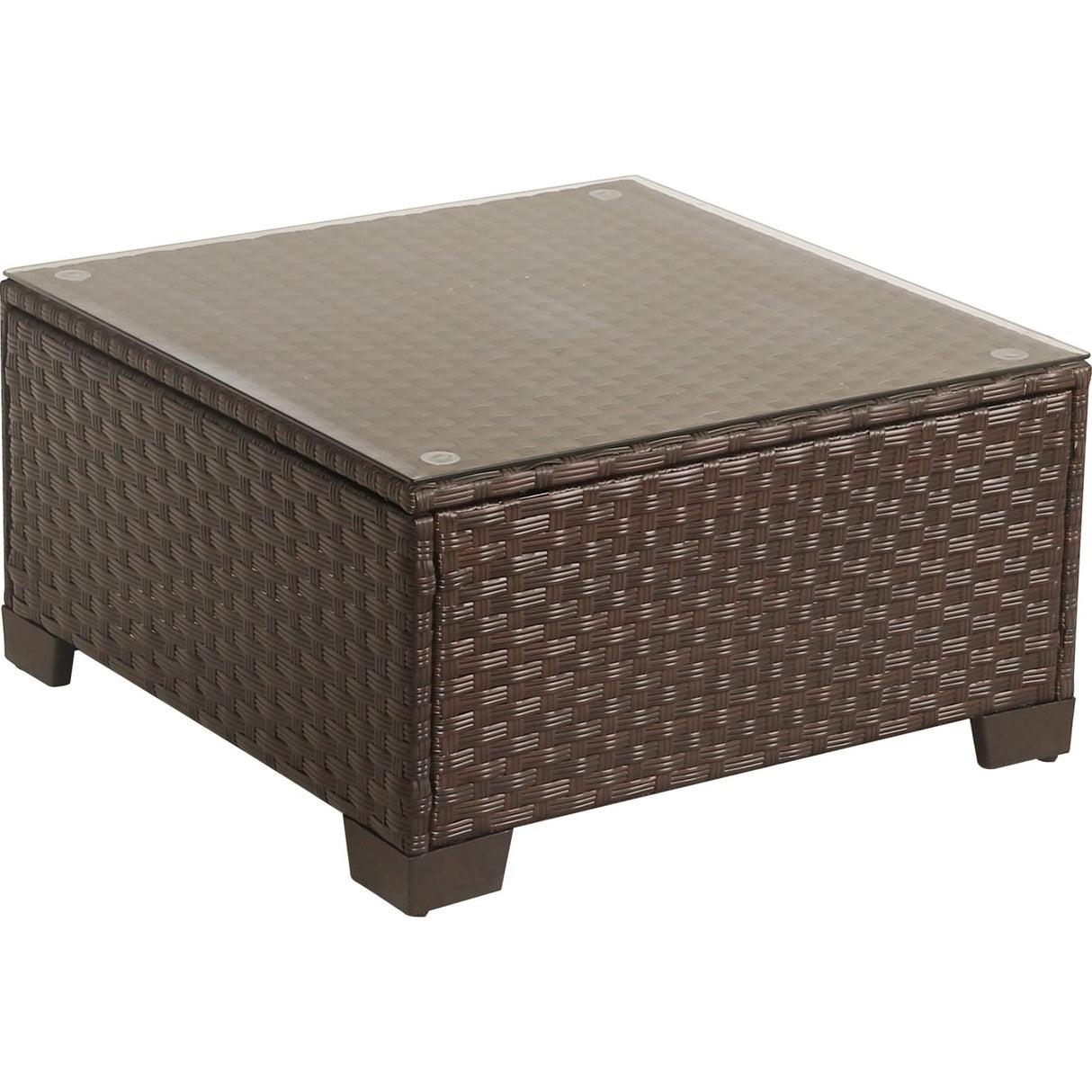 Rattaner Patio Furniture Wicker Coffee Table Outdoor Garden Square Side Table with Tempered Glass Top Brown Rattaner