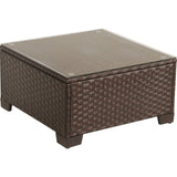 Rattaner Patio Furniture Wicker Coffee Table Outdoor Garden Square Side Table with Tempered Glass Top Brown Rattaner