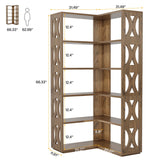 Tribesigns Rustic 5-Tier L Shaped Corner Bookshelf - 66-Inch Tall Storage Organizer for Living Room or Bedroom Tribesigns