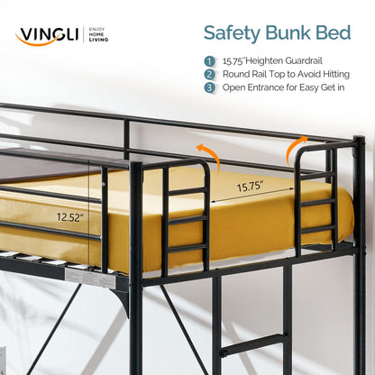 VINGLI Twin Loft Bed with Stairs - Sturdy Metal Bunk Bed with Safety Guard Rails in Black - WoodArtSupply