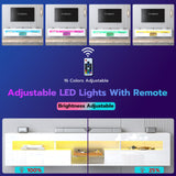 SIKHST Floating LED TV Stand for 85 Inch TV with Glass Shelves and Cabinet, 71 Inch Wall Mounted Modern Entertainment Center Media Console with Storage,White SIKHST