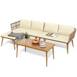 YITAHOME 4 Pieces Patio Furniture Set, Outdoor Rattan Woven Conversation Sectional L-Shaped Sofa with 5 Seater for Backyard, Porch, Boho Detachable Lounger with Cushions and Side Table - Beige YITAHOME