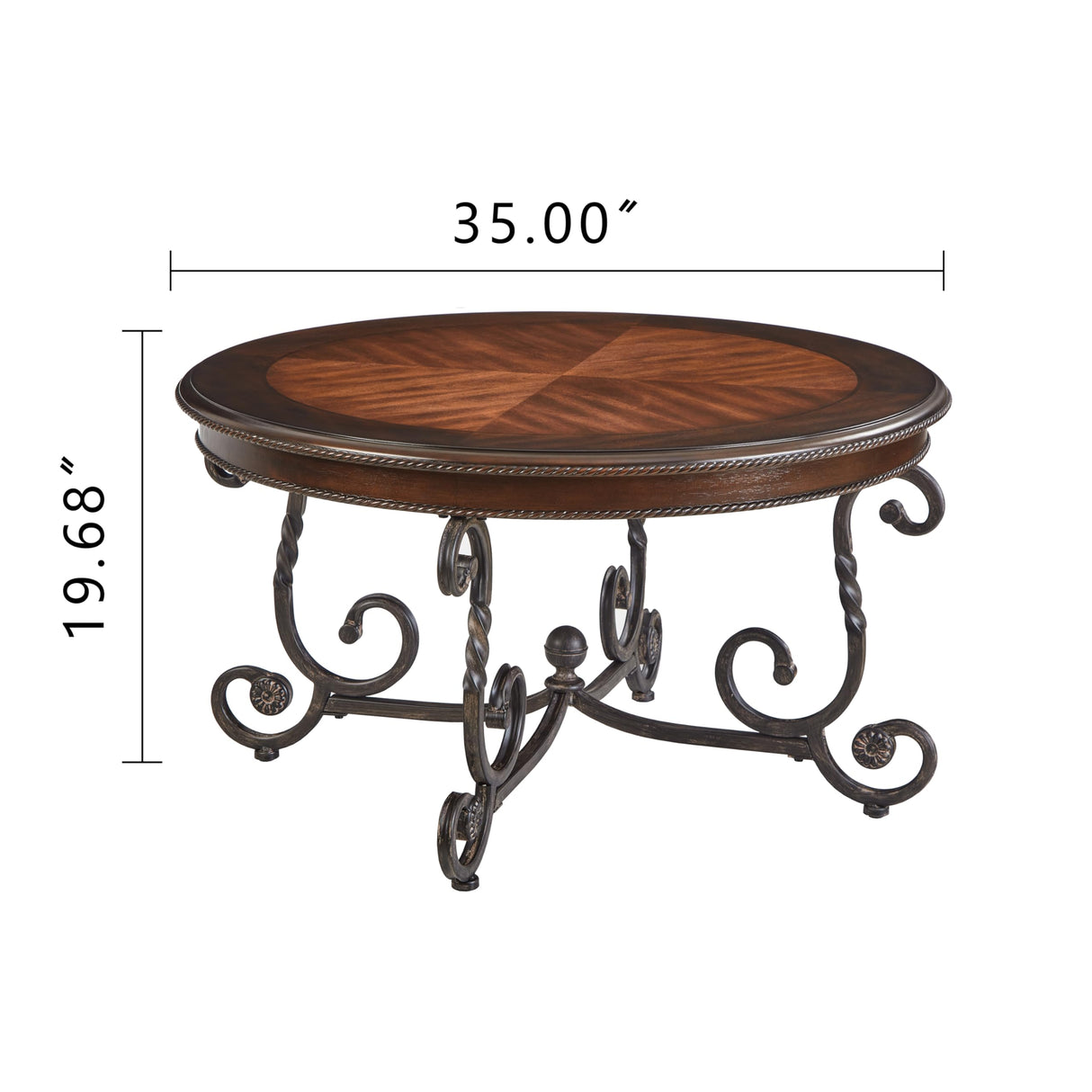 DS-HOMEPORT Retro Round Wood Coffee Table with Metal Leg, Circle Farmhouse Coffee Table for Living Room, Wooden Mid Century Coffee Tables, Easy Assembly (Only Coffee Table, 35" Dx35 Wx19 H) DS-HOMEPORT