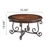 DS-HOMEPORT Retro Round Wood Coffee Table with Metal Leg, Circle Farmhouse Coffee Table for Living Room, Wooden Mid Century Coffee Tables, Easy Assembly (Only Coffee Table, 35" Dx35 Wx19 H) DS-HOMEPORT