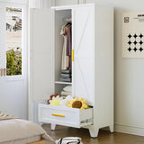 71 Farmhouse Metal Wardrobe Closet with Hanging Rod, 2 Barn Doors, Adjustable Shelves, Steel Armoire with Drawer for Home, Bedroom Black COFaR