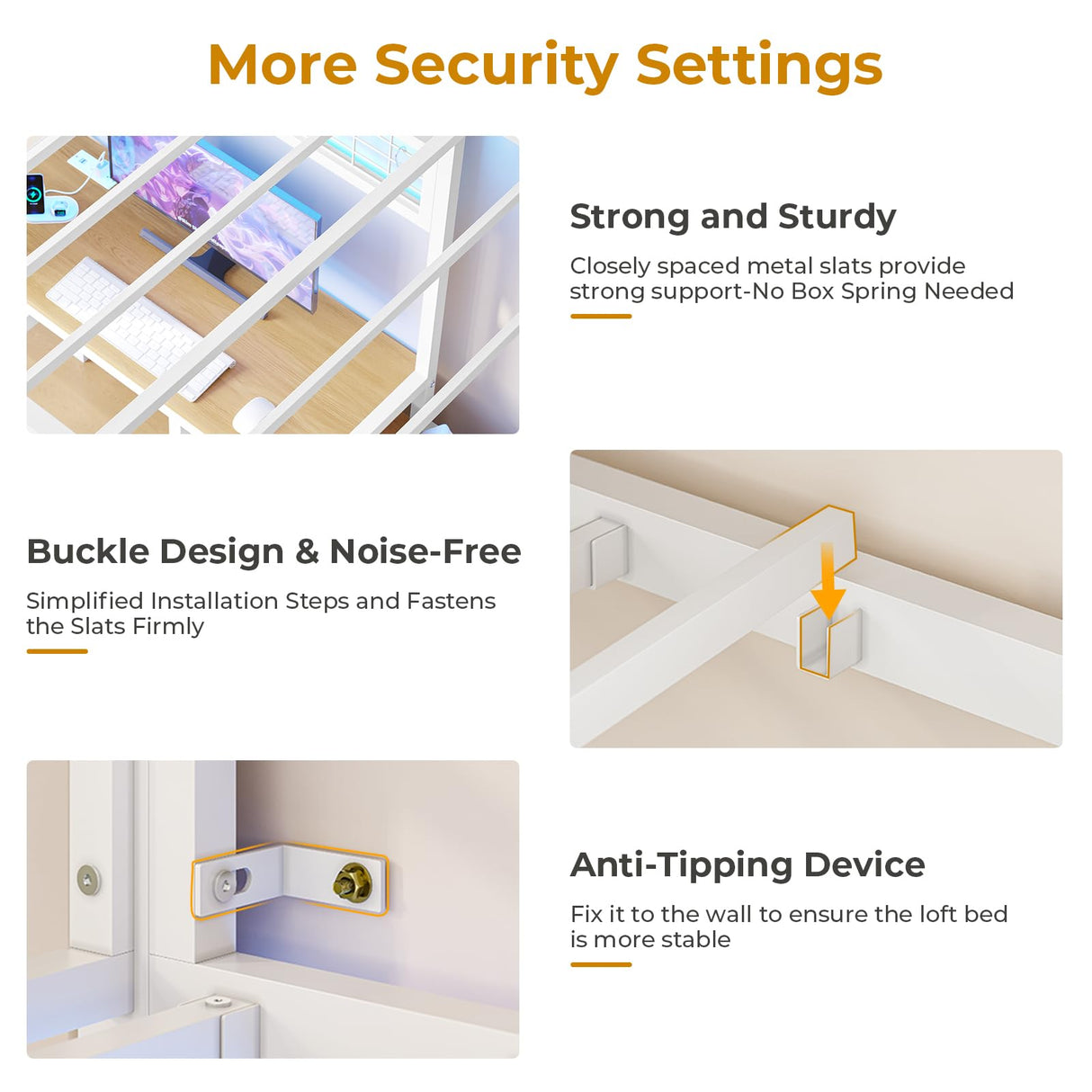 DICTAC Twin Size Bunk Bed with Desk and Charging Station Metal Loft Bed with Led Lights & Storage Shelves and Drawers L-Shaped Twin Over Twin Size Bunk Bed for Teen,Safety Guardrail and Ladder,White DICTAC