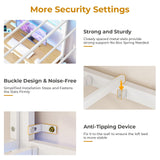 DICTAC Twin Size Bunk Bed with Desk and Charging Station Metal Loft Bed with Led Lights & Storage Shelves and Drawers L-Shaped Twin Over Twin Size Bunk Bed for Teen,Safety Guardrail and Ladder,White DICTAC