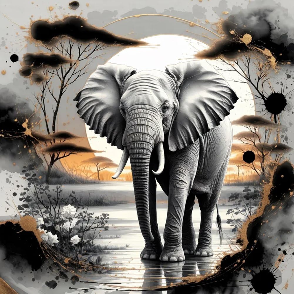 WSLWXSHM Diamond Painting Kits for Adults Elephant, Animal Round Full Drill Diamond Art Kits, 5D DIY Paint with Diamonds Crafts for Home Wall Decoration Gifts 12×12Inch WSLWXSHM