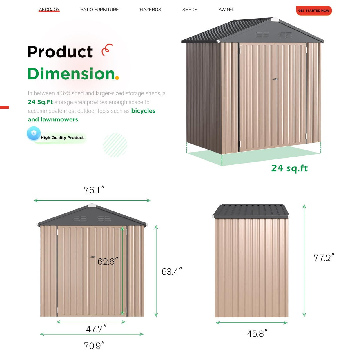 AECOJOY 6' x 4' Storage Shed, Metal Sheds & Outdoor Storage Clearance, Utility and Tool Garden Shed with Lockable Doors for Backyard, Patio, Outside Use AECOJOY